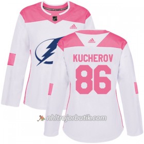 Dame Ishockey Tampa Bay Lightning Tröja Nikita Kucherov 86 Adidas 2017-2018 Vit Rosa Fashion Authentic